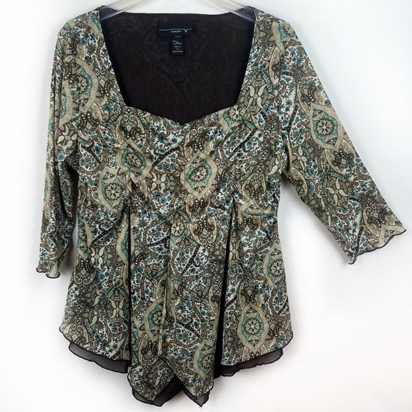 Vintage Venezia Paisley Babydoll Top Asymmetrical Hem Mesh Fairycore XL 14 16 - Picture 1 of 11